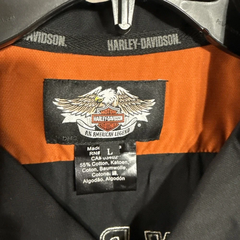 Harley Davidson short sleeve button shirt L Big Logo Back Hit Bikers Bash 2007